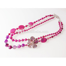 Handmade Hot Pink Semi Precious Stone Sweater Necklace